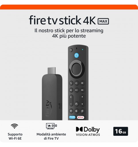 Amazon Nuovo Fire TV Stick 4K di | Dispositivo per lo streaming con supporto per Wi-Fi 6E e modalità ambiente