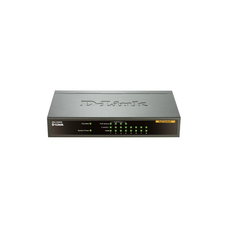 D-Link DES-1008PA Netzwerk-Switch Unmanaged Fast Ethernet (10 100) Power over Ethernet (PoE) Schwarz