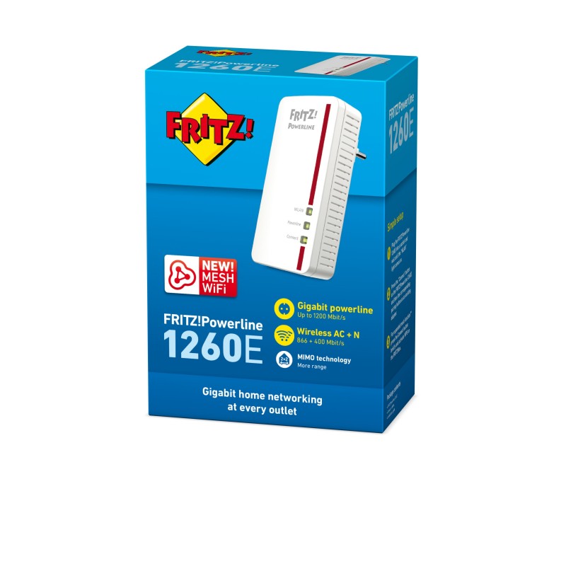 FRITZ!Powerline Powerline 1260E 1200 Mbit s Eingebauter Ethernet-Anschluss WLAN Weiß 1 Stück(e)