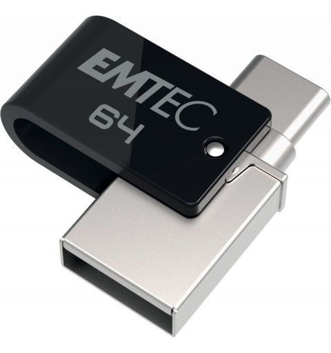 Emtec T260C USB flash drive 64 GB USB Type-A USB Type-C 3.2 Gen 1 (3.1 Gen 1) Black, Stainless steel