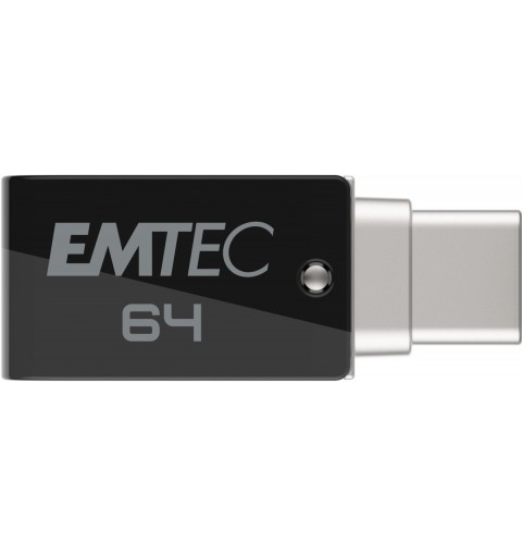 Emtec T260C unità flash USB 64 GB USB Type-A USB Type-C 3.2 Gen 1 (3.1 Gen 1) Nero, Stainless steel