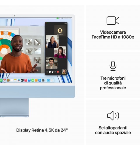 Apple iMac con Retina 24'' Display 4.5K M3 chip con 8‑core CPU e 10‑core GPU, 512GB SSD - Blu
