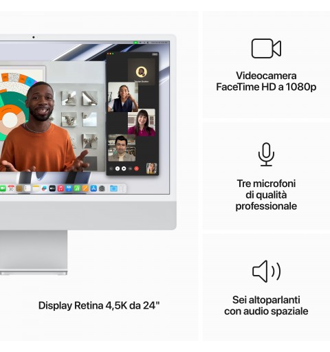 Apple iMac Apple M 59,7 cm (23.5") 4480 x 2520 pixels 8 Go 512 Go SSD PC All-in-One macOS Sonoma Wi-Fi 6E (802.11ax) Argent