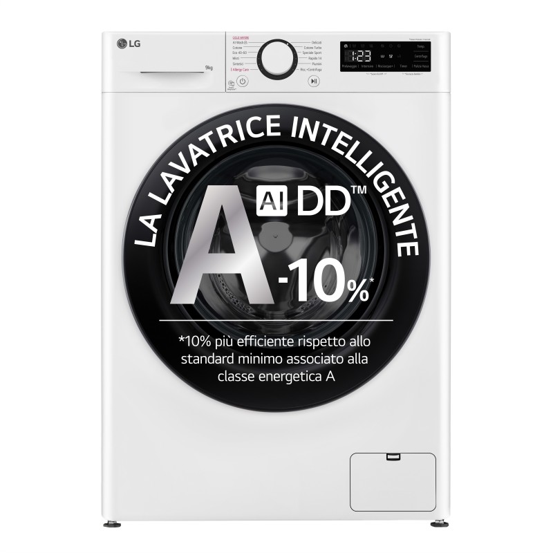 LG F2R3S09NSWB Lavatrice 9kg AI DD, Classe A-10%, 1200 giri, Vapore, AI Wash