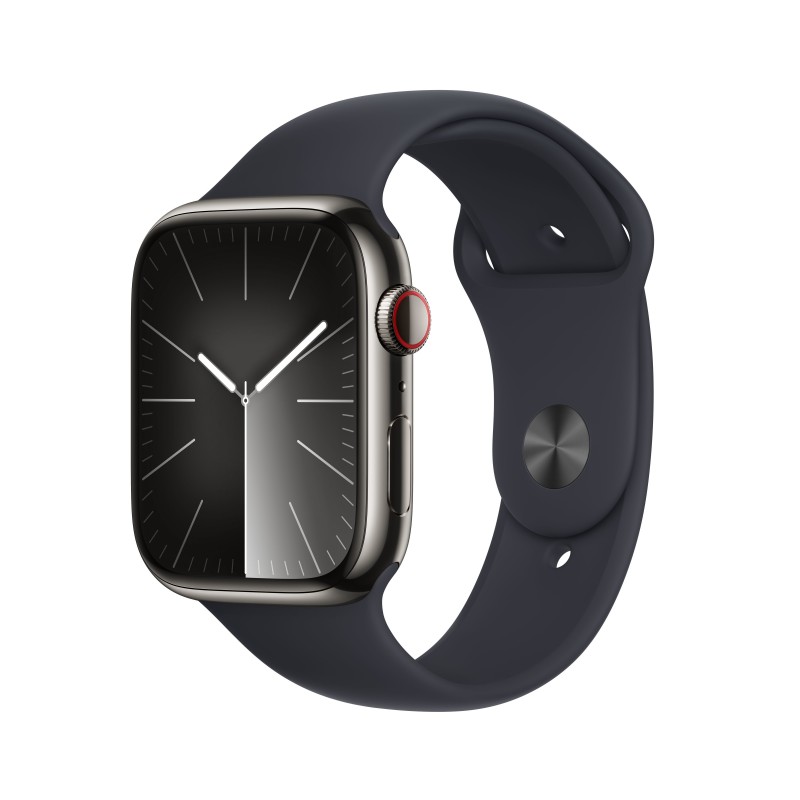 Apple Watch Series 9 GPS + Cellular Cassa 45m in Acciaio inossidabile Grafite con Cinturino Sport Band Mezzanotte - M L