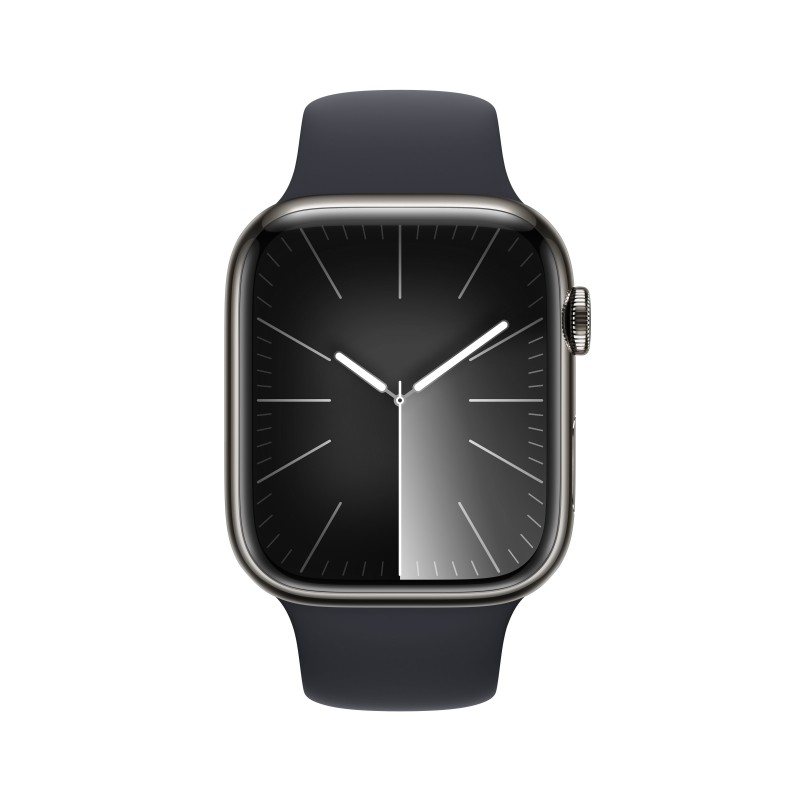 Apple Watch Series 9 GPS + Cellular Cassa 45m in Acciaio inossidabile Grafite con Cinturino Sport Band Mezzanotte - M L