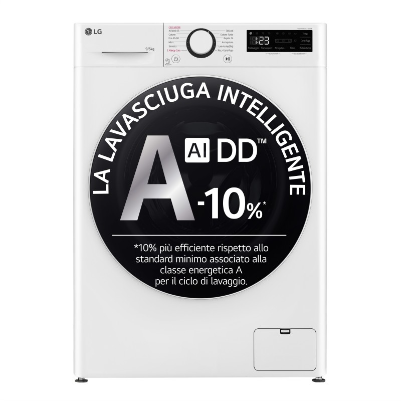 LG D2R5S09TSWW Lavasciuga slim 9 5kg AI DD, Classe E, 1200 giri, TurboWash 360, Vapore