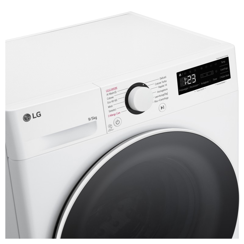 LG D2R5S09TSWW Lavasciuga slim 9 5kg AI DD, Classe E, 1200 giri, TurboWash 360, Vapore