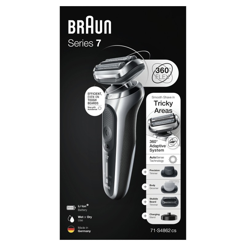 Braun Series 7 71-S4862cs Rasoio Elettrico Uomo Con Accessori Rifinitore Di Precisione, Rifinitore Effetto Barba Incolta E