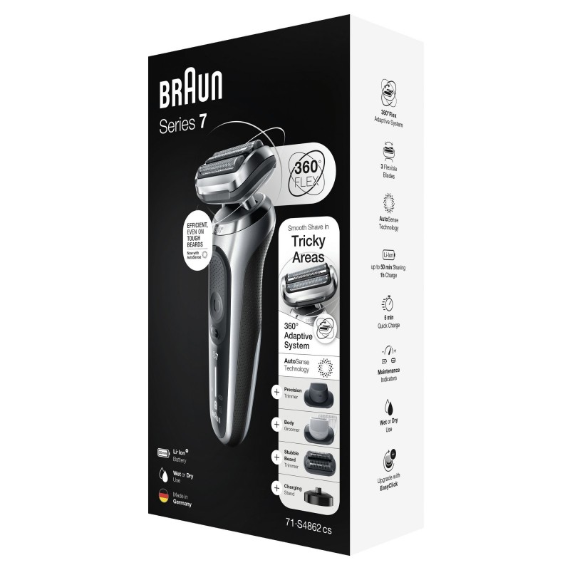 Braun Series 7 71-S4862cs Rasoio Elettrico Uomo Con Accessori Rifinitore Di Precisione, Rifinitore Effetto Barba Incolta E