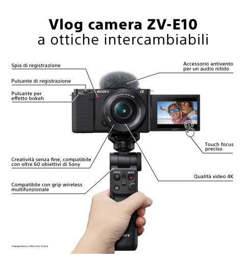 Sony α Alpha ZV-E10L - Mirrorless Vlog ad ottiche intercambiabili, sensore APS-C e obiettivo Power Zoom 16-50mm f 3.5-5.6