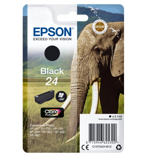 Epson Elephant Singlepack Black 24 Claria Photo HD Ink