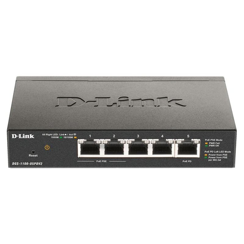 D-Link DGS-1100-05PDV2 switch di rete Gestito Gigabit Ethernet (10 100 1000) Supporto Power over Ethernet (PoE) Nero