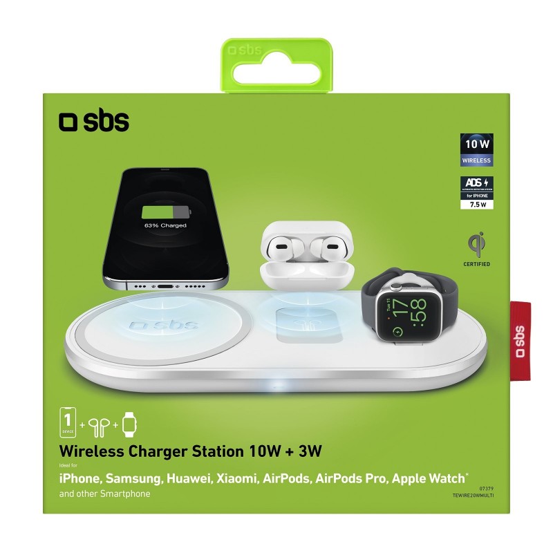 SBS TEWIRE20WMULTI chargeur d'appareils mobiles Casque, Smartphone, Smartwatch Blanc USB Recharge sans fil Intérieure