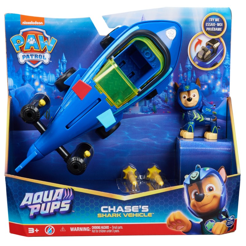 PAW Patrol , Veicolo Trasformabile Aqua Pups di Chase per Avventure Marine, Personaggio di Chase incluso, Giochi per Bambini e