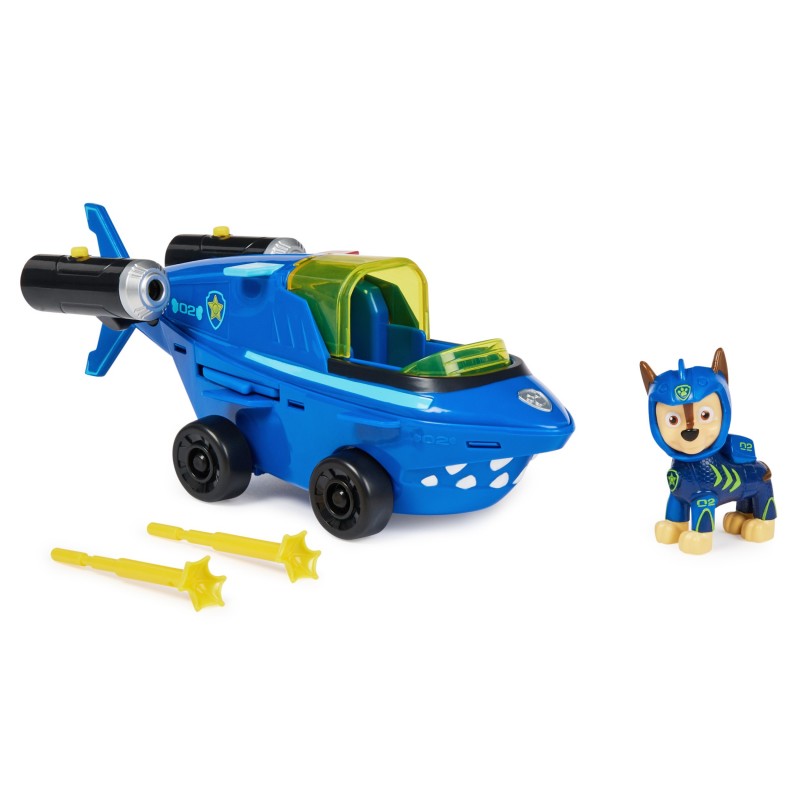 PAW Patrol PAT' PATROUILLE AQUA PUPS - Voiture + Figurine Chase - Voiture Pat Patrouille Chase - Figurine à Collectionner -