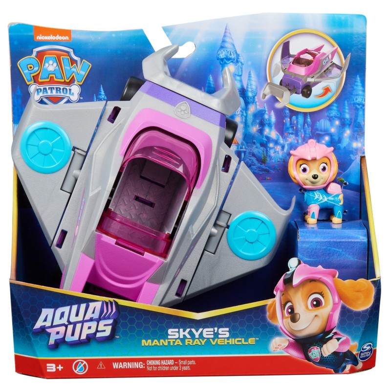 PAW Patrol Aqua Pups Skye Transforming Manta Ray Vehicle with Collectible Action Figure, Kids Toys for Ages 3 and up