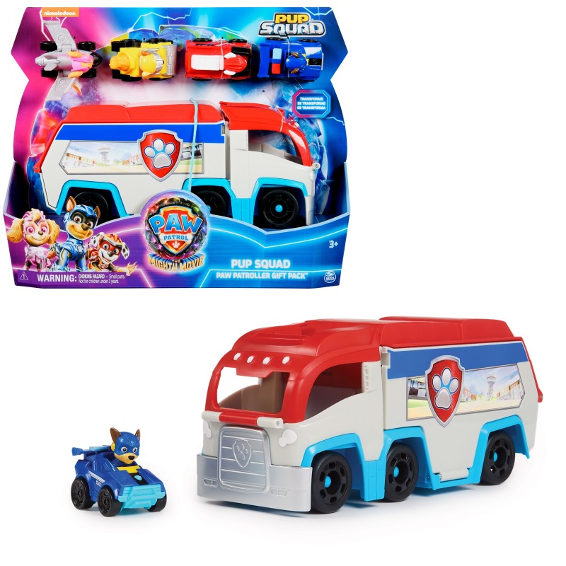 PAW Patrol The Mighty Movie, Pup Squad Patroller Toy Truck, with Collectible Mighty Pups Chase Pup Squad Toy Car, Kids Toys