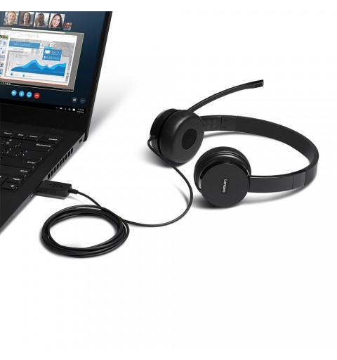 Lenovo 4XD0X88524 écouteur casque Avec fil Arceau Bureau Centre d'appels Noir