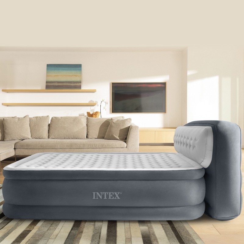 Intex DuraBeam Ultra Plush Headboard Colchón doble Gris, Gris claro