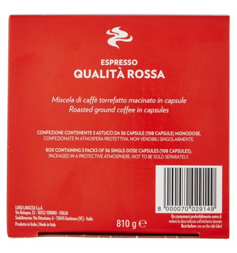 Lavazza Qualità Rossa Capsule de café Café moyennement torréfié 108 pièce(s)