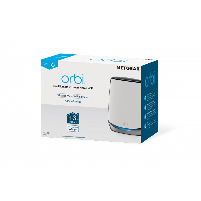 NETGEAR Orbi RBS850 AX6000 WiFi 6 Mesh Sattelite Tri-Band (2,4 GHz 5 GHz 5 GHz) Wi-Fi 6 (802.11ax) Grau, Weiß 4 Intern