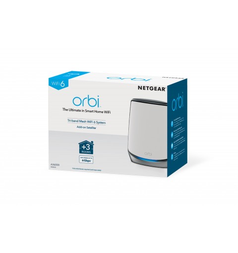 NETGEAR Orbi RBS850 AX6000 WiFi 6 Mesh Sattelite Banda tripla (2.4 GHz 5 GHz 5 GHz) Wi-Fi 6 (802.11ax) Grigio, Bianco 4 Interno