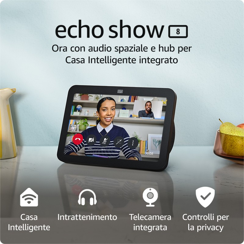 Amazon Echo Show 8 (3ª gen., modello 2023) | Schermo touch intelligente HD con audio spaziale, hub per Casa Intelligente e