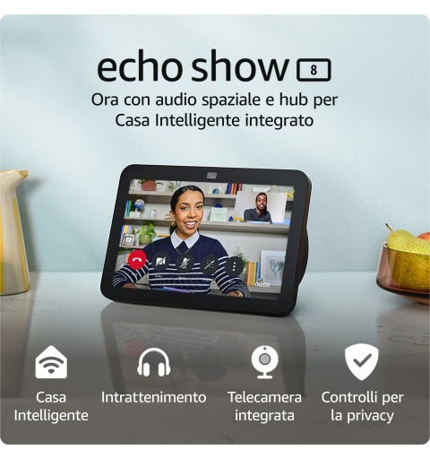 Amazon Echo Show 8 (3ª gen., modello 2023) | Schermo touch intelligente HD con audio spaziale, hub per Casa Intelligente e