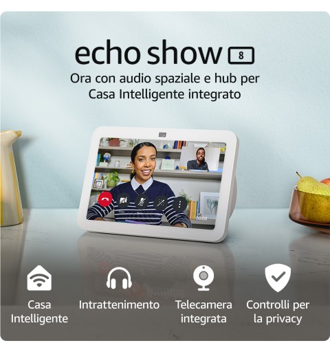 Amazon Echo Show 8 (3ª gen., modello 2023) | Schermo touch intelligente HD con audio spaziale, hub per Casa Intelligente e
