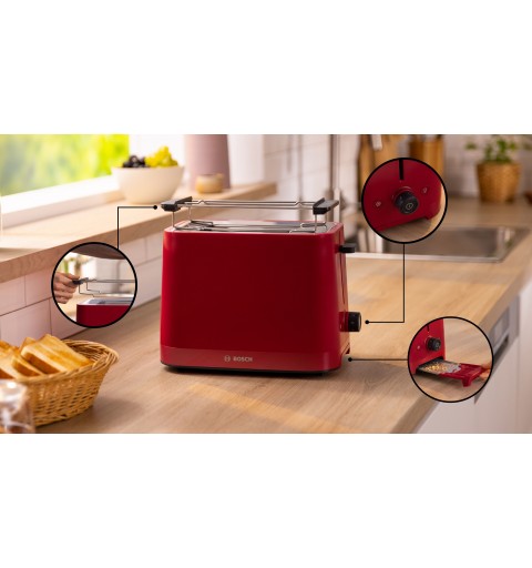 Bosch TAT3M124 toaster 2 slice(s) 950 W Red