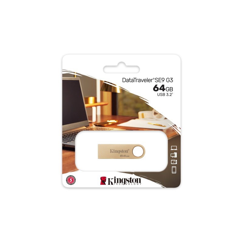 Kingston Technology DataTraveler SE9 G3 unidad flash USB 64 GB USB tipo A 3.2 Gen 1 (3.1 Gen 1) Oro