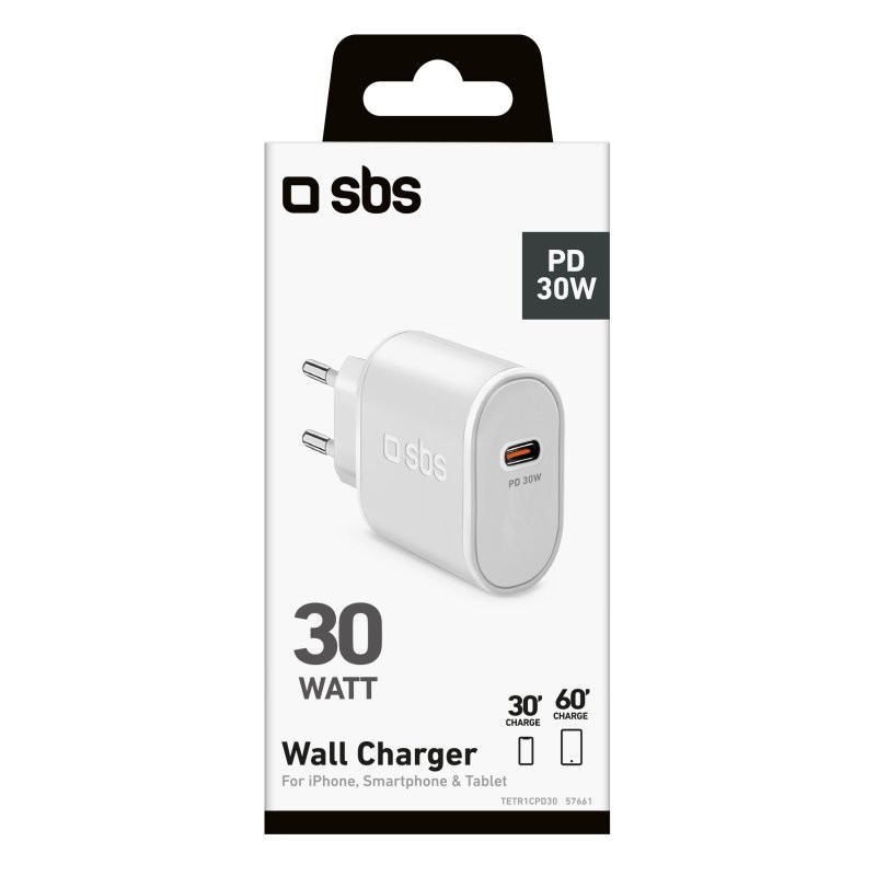 SBS TETR1CPD30 Caricabatterie per dispositivi mobili Universale Bianco AC Interno