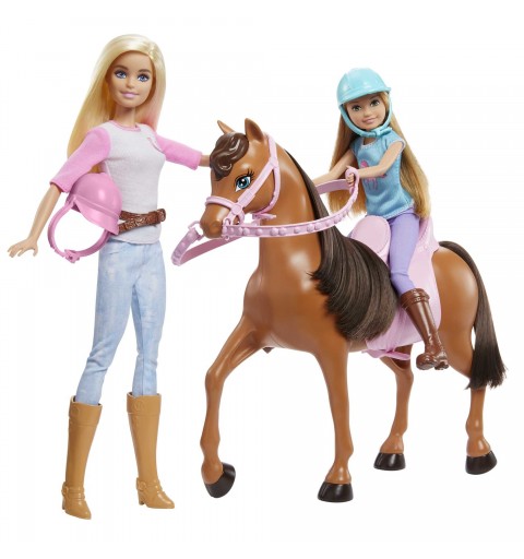 Barbie e Stacie Sorelle a Cavallo playset con cavallo e sella da 2, Con completi da equitazione, Giocattolo e regalo per