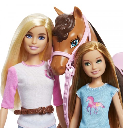 Barbie e Stacie Sorelle a Cavallo playset con cavallo e sella da 2, Con completi da equitazione, Giocattolo e regalo per