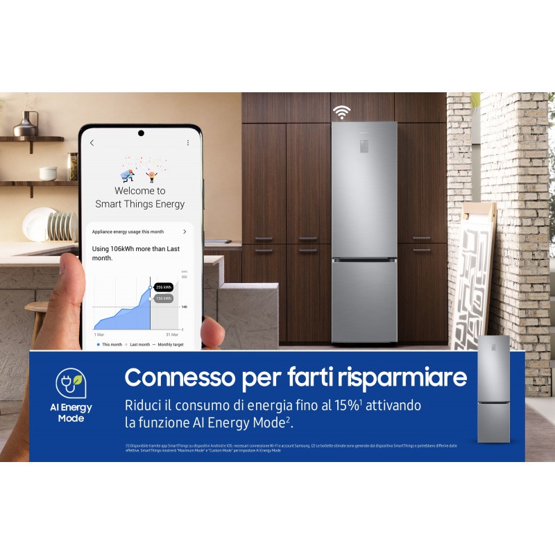 Samsung Frigorifero Combinato EcoFlex AI 2m 390L RB38C676CS9