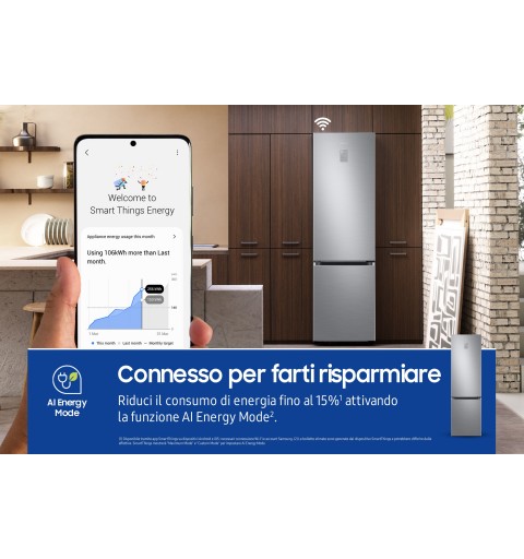 Samsung Frigorifero Combinato EcoFlex AI 2m 390L RB38C676CS9