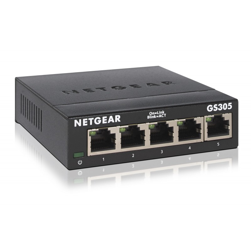 NETGEAR GS305 Switch 5 Port Gigabit Ethernet LAN Switch (Plug-and-Play Netzwerk Switch, LAN Verteiler, Hub energieffizient,
