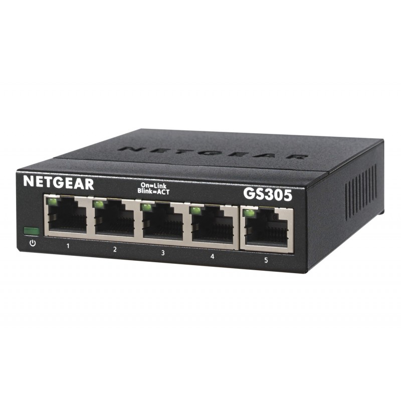 NETGEAR GS305 Switch 5 Port Gigabit Ethernet LAN Switch (Plug-and-Play Netzwerk Switch, LAN Verteiler, Hub energieffizient,