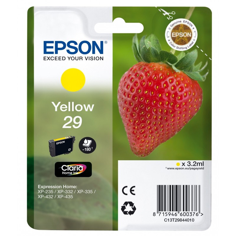 Epson Strawberry 29 Y cartuccia d'inchiostro 1 pz Originale Resa standard Giallo Epson Strawberry 29 Y cartuccia d'inchiostro 1 pz Originale Resa standard Giallo
