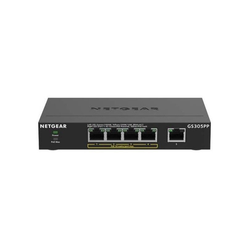 NETGEAR GS305PP No administrado Gigabit Ethernet (10 100 1000) Energía sobre Ethernet (PoE) Negro