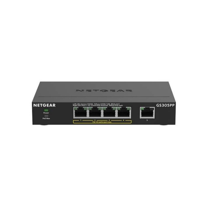 NETGEAR GS305PP Non gestito Gigabit Ethernet (10 100 1000) Supporto Power over Ethernet (PoE) Nero