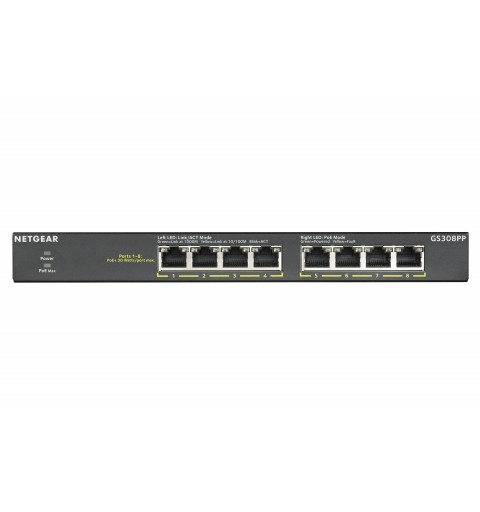 NETGEAR GS308PP No administrado Gigabit Ethernet (10 100 1000) Energía sobre Ethernet (PoE) Negro