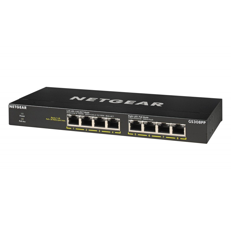 NETGEAR GS308PP No administrado Gigabit Ethernet (10 100 1000) Energía sobre Ethernet (PoE) Negro