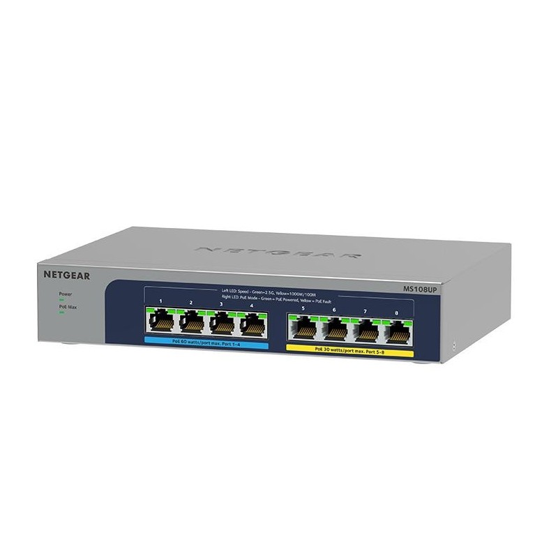 NETGEAR MS108UP Non gestito 2.5G Ethernet (100 1000 2500) Supporto Power over Ethernet (PoE)