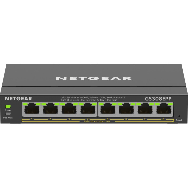 NETGEAR 8-Port Gigabit Ethernet High-Power PoE+ Plus Switch (GS308EPP) Gestionado L2 L3 Gigabit Ethernet (10 100 1000) Energía