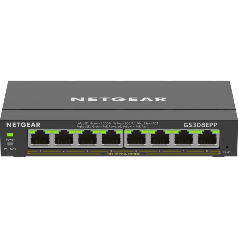 NETGEAR 8-Port Gigabit Ethernet High-Power PoE+ Plus Switch (GS308EPP) Gestito L2 L3 Gigabit Ethernet (10 100 1000) Supporto