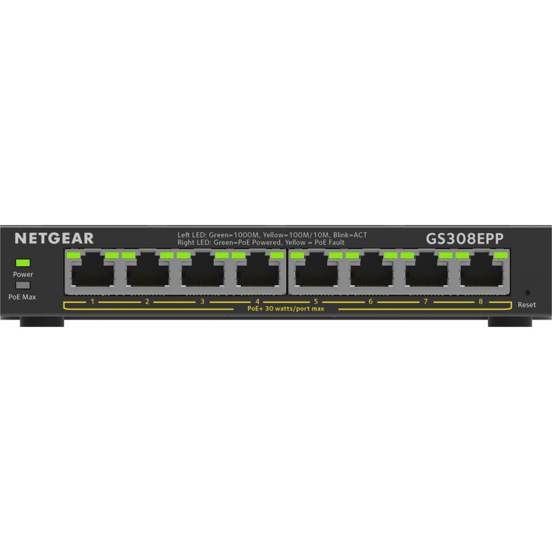 NETGEAR 8-Port Gigabit Ethernet High-Power PoE+ Plus Switch (GS308EPP) Managed L2 L3 Gigabit Ethernet (10 100 1000) Power over