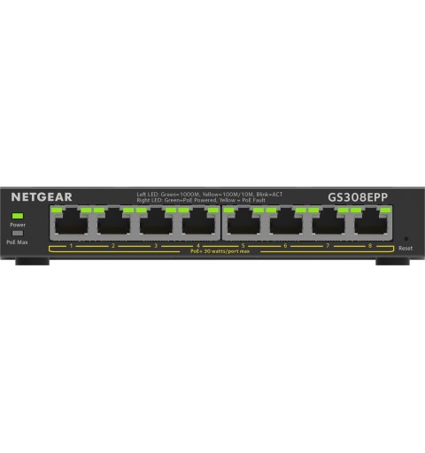 NETGEAR 8-Port Gigabit Ethernet High-Power PoE+ Plus Switch (GS308EPP) Géré L2 L3 Gigabit Ethernet (10 100 1000) Connexion