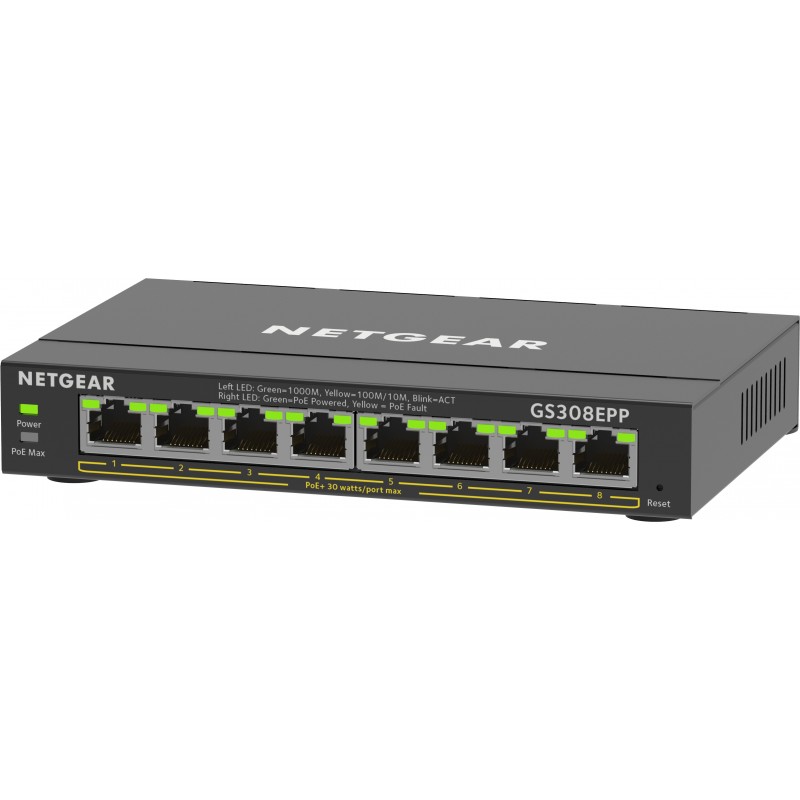 NETGEAR 8-Port Gigabit Ethernet High-Power PoE+ Plus Switch (GS308EPP) Gestionado L2 L3 Gigabit Ethernet (10 100 1000) Energía